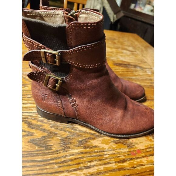 Frye | Anna Gore Brown Biker Buckle Boot Sz 6.5 - Picture 2 of 7